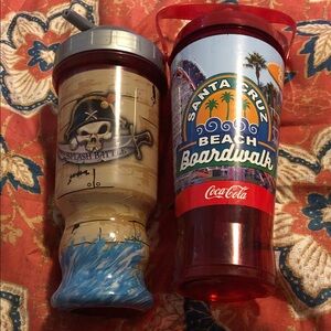 Coca Cola Santa Cruz and Pirate Tumblers - Red and Tan
